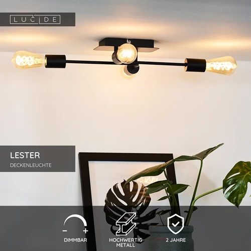 Lucide LESTER - Deckenleuchte - 4xE27 - Schwarz - USP